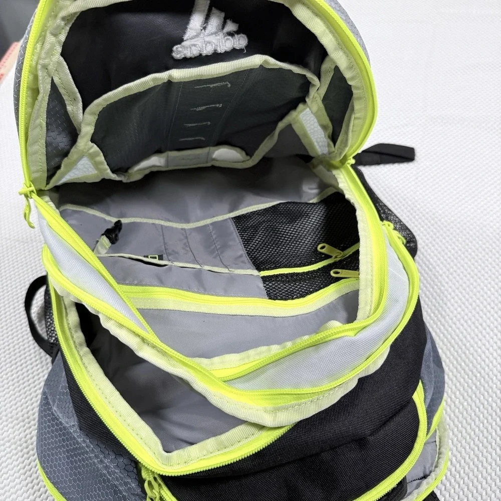 Adidas Loadspring Backpack Black Gray Neon Green Multi Pocket Book Bag